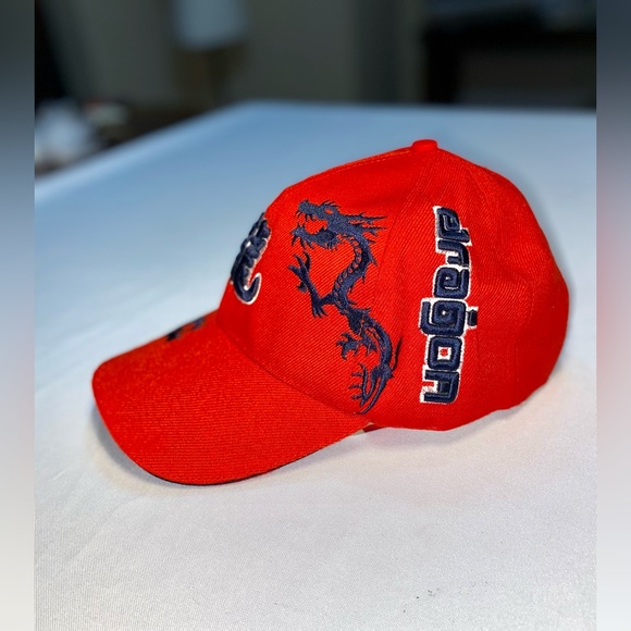 Red Dragons Chinese Calligraphy Character Dragon Embroidery Red Baseball Cap - Picture 2 of 7